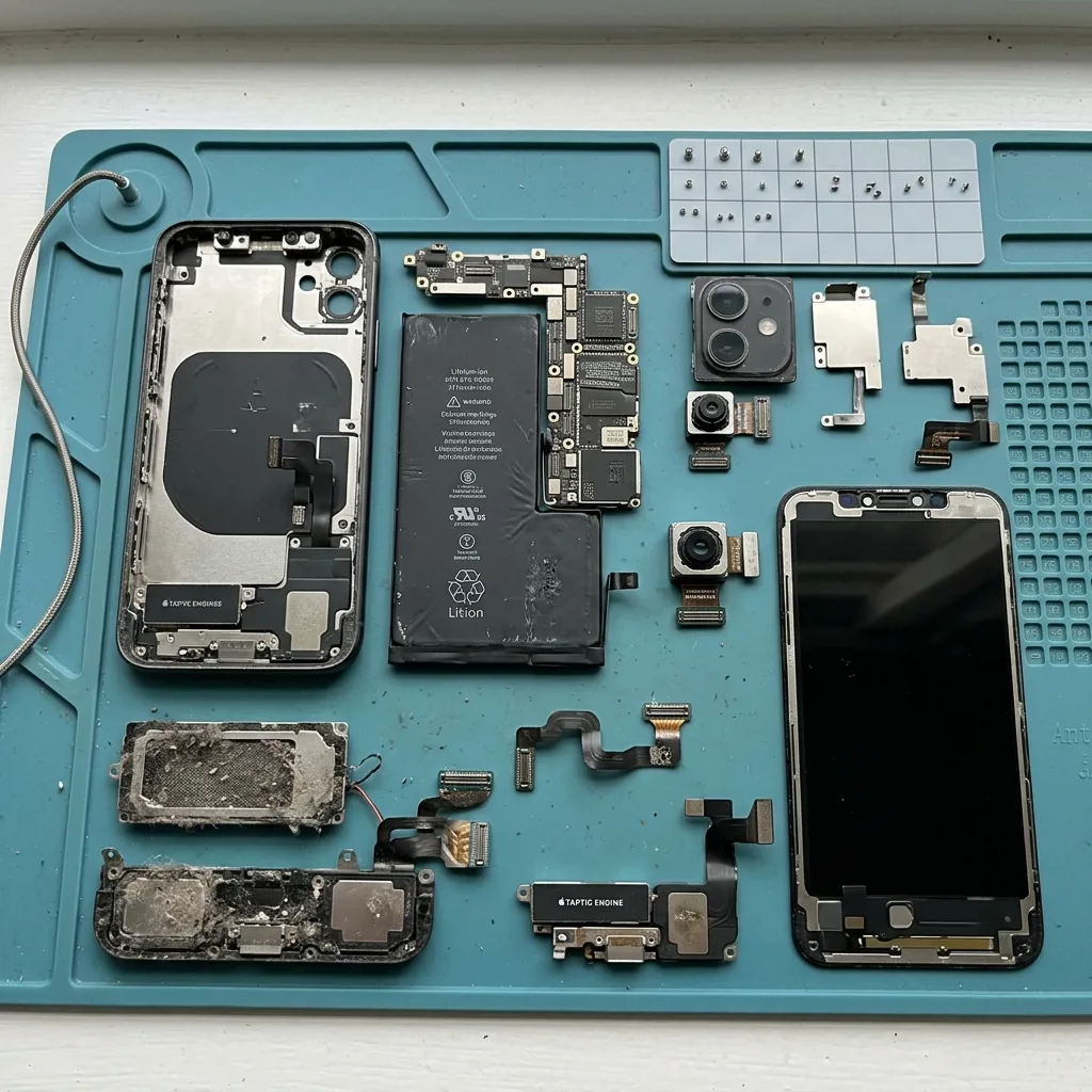 Оригинальные запчасти для ремонта iPhone на рабочем столе мастера
