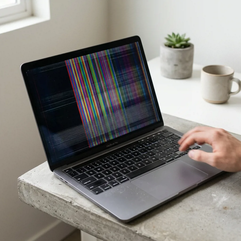 Полосы на экране MacBook Pro при повреждении шлейфа